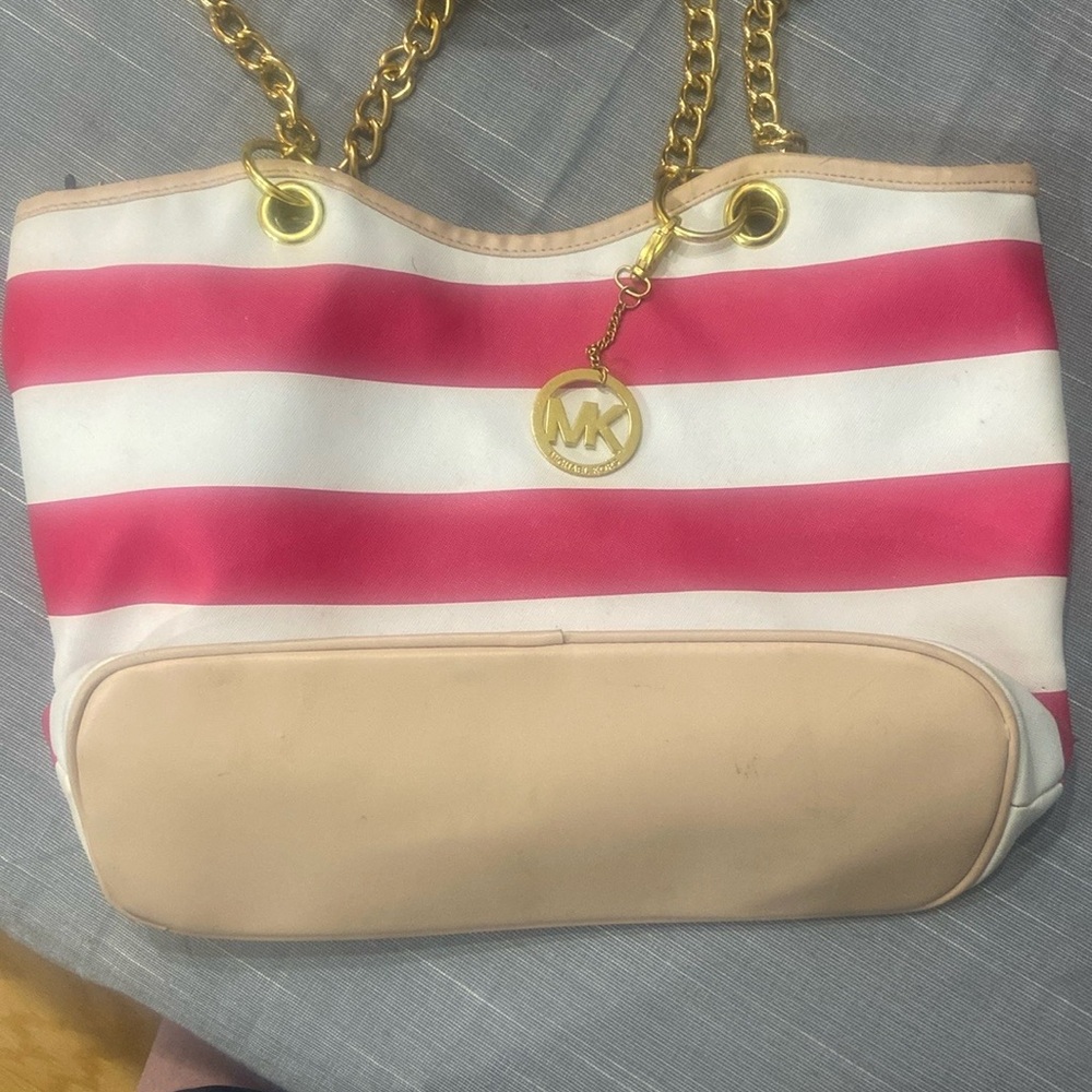 Michael Kors Pink and White Striped Tote